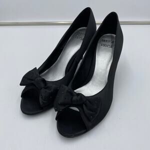 Mootsie + Tootsie Women's Black Satin Rhinestone Bow Peep Toes Heels Size 9
